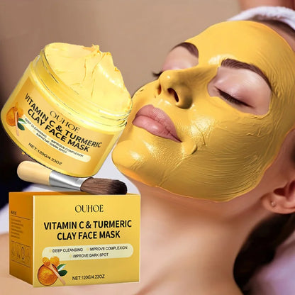 Turmeric Vitamin C Clay Mask  Deep Cleansing Facial Improves Dark Spots  Acne Hydrating Skin Care Tightens Skin Evens Skin Tone