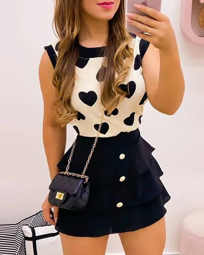Print Heart Round Neck mini dress