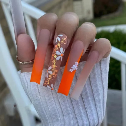 24pcs Artifical Bails With Glue Fake Nail Tips With Design Detachable Press On Nails Long Fake Nail Finished Nail Piece Sticker