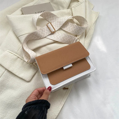 Wide Strap Crossbody Bags Square Matte Leather Shoulder Bags