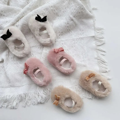 Autumn Winter Baby Dress Shoes Cute Ballet Style Todllers Walking Shoe Warm Cotton Korean Style Hairy Princess Shoes 0-18Months