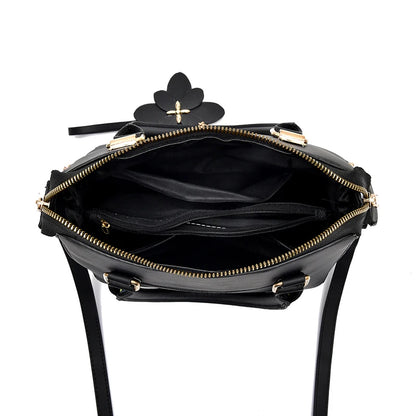 Floral Detail Shoulder Bag, Trendy Zipper Handbag Casual Crossbody Bag