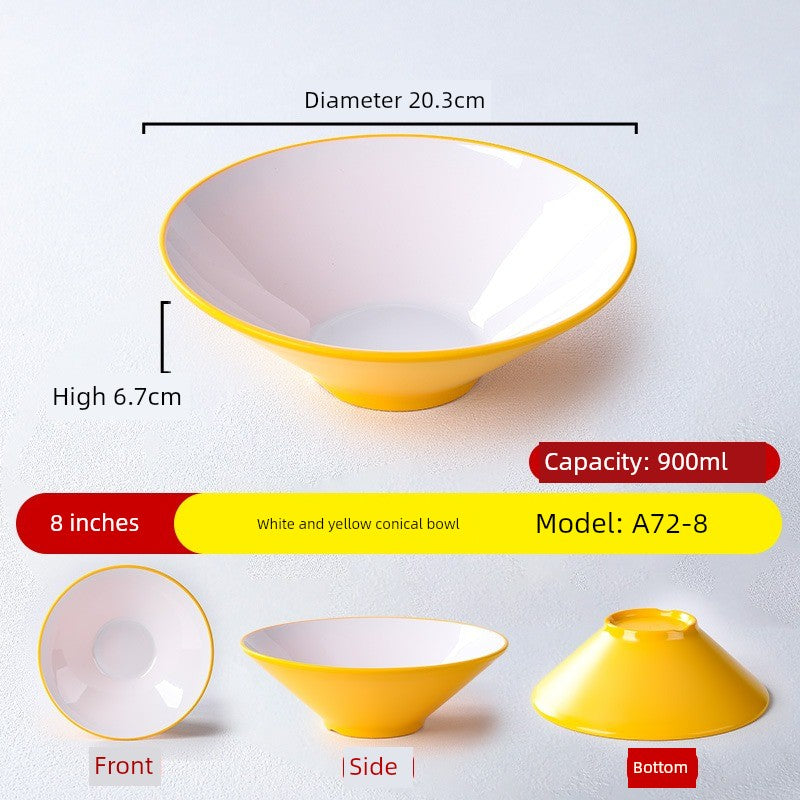 Melamine Rain-Hat Shaped Bowl Commercial Ramen Bowl River Snail Rice Noodle Bowl Noodle Restaurant Dedicated Noodles with Soy Sauce Wonton Pig's Knuckle Rice Spicy Hot Large Bowl