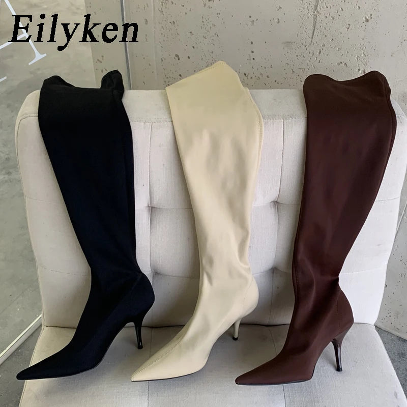 2025 Stretch Fabric Woman Over-the-Knee Boot Fashion Sexy Thin Heels Slim Long Booties