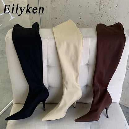 2025 Stretch Fabric Woman Over-the-Knee Boot Fashion Sexy Thin Heels Slim Long Booties