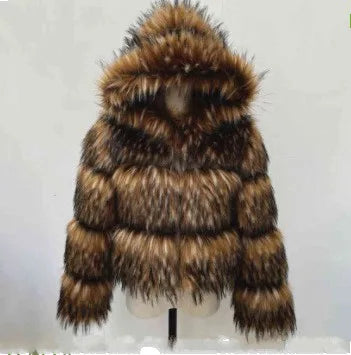 Raccoon Fur Jacket Autumn Winter Faux Fur Fox Coats Short Coat