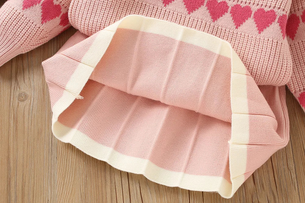 Girls' Sweater Suit Winter New Baby Girls' Knitted Set Long-sleeved Love Knitting Sweater+Skirt Two-piece Suit