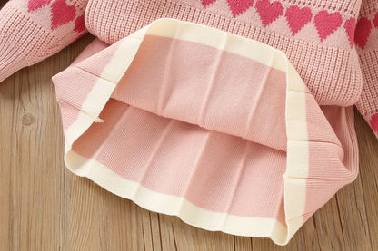 Girls' Sweater Suit Winter New Baby Girls' Knitted Set Long-sleeved Love Knitting Sweater+Skirt Two-piece Suit