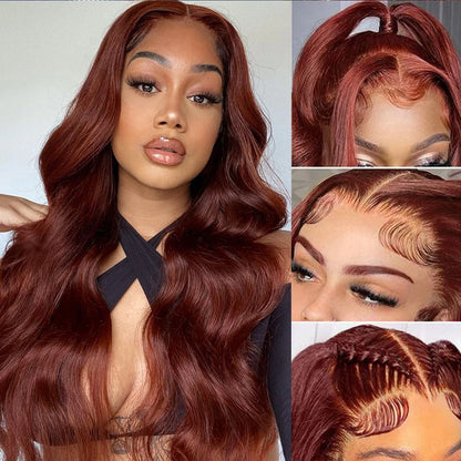 13x4 Reddish Brown Body Wave Lace Frontal Human Hair Wig