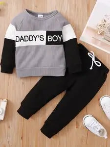 2PCS Clothes Set Kids Boy Fashion Color Block Long Sleeve Top+Pant Spring and Autumn Clothing Outfits for Toddler Boy 1-4 Years