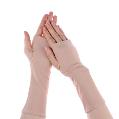 1Pair Sunscreen Protection Fingerless Long Gloves Women Arm Cool Summer Solid Mittens Half Finger Sleeves Black White Nude