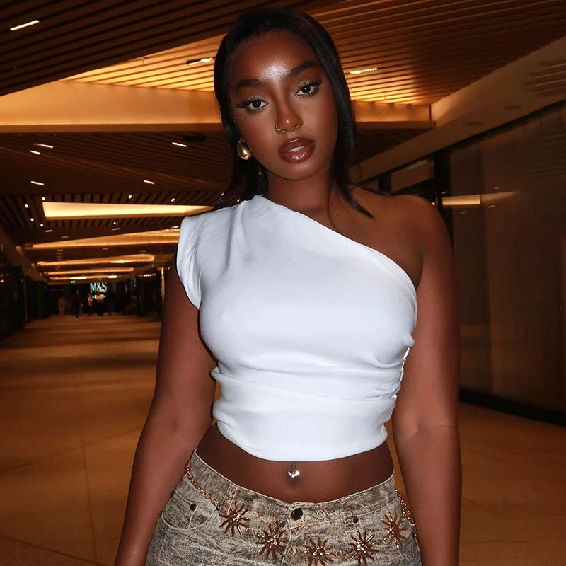 White Basic Slash Neck Tee Shirt