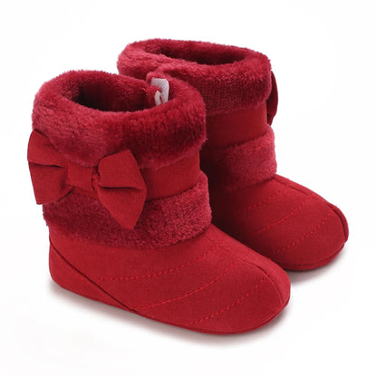 Christmas theme 0-18M New baby shoes Boots for Girls Baby First Walker plus fleece warm cotton shoes