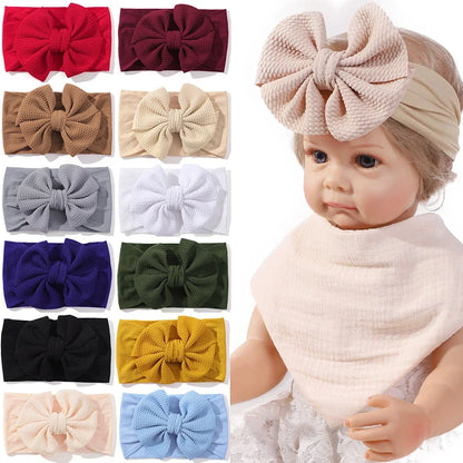 1Pcs Baby Elastic Headband Lovely Big Bows Wide Head Band Soft Newborns Solid Color Headscarf Hairband Babe Hair Accessories