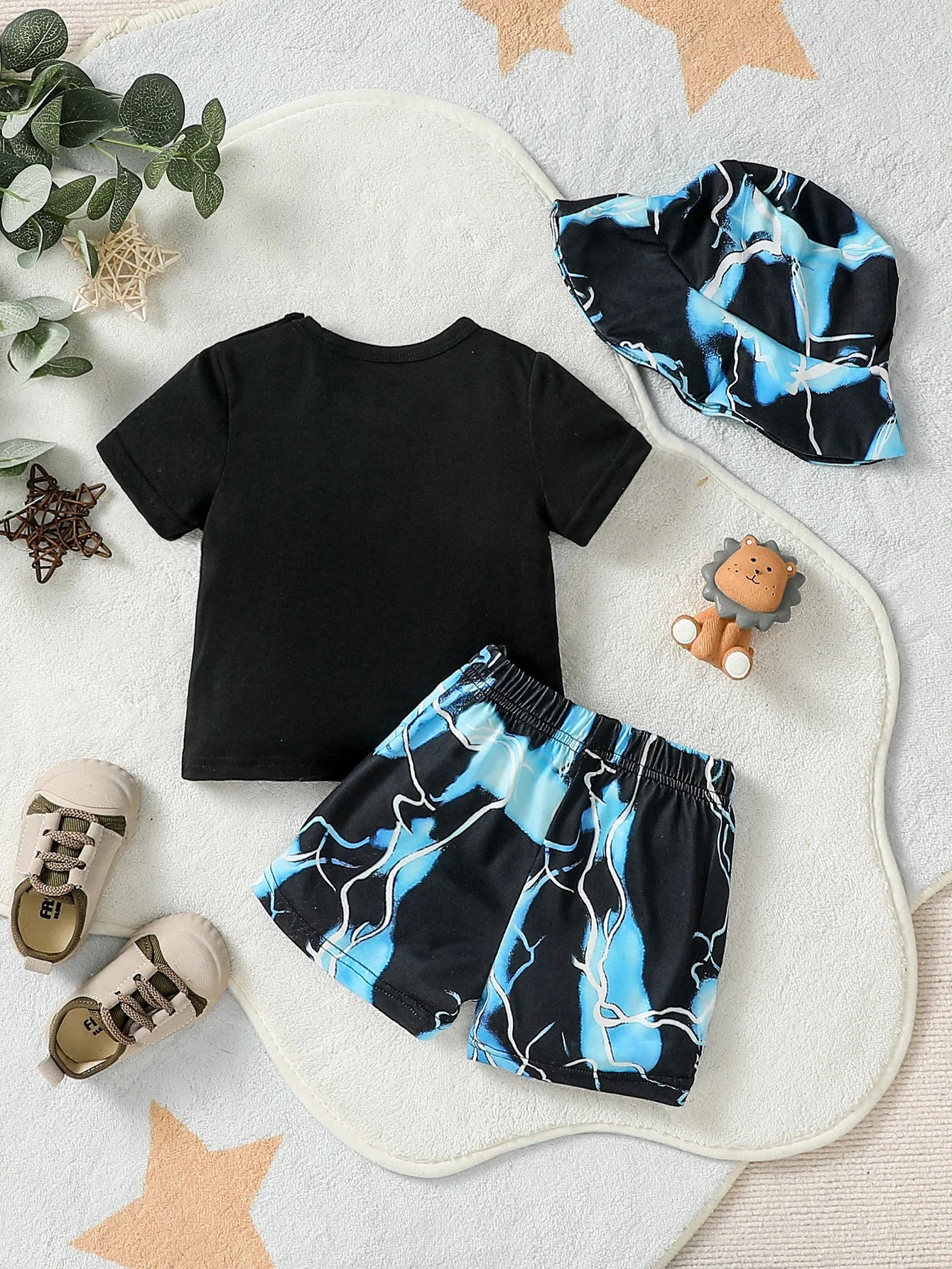 2PCS Baby Boys Summer Short Sleeve Top & Short Trousers For 1-3Y Casual Daily Set Clothes+ Hat