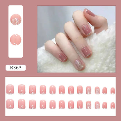 Sweet Mountain Tea Wearable Pink Press On Fake Nails Tips With Glue false nails design Butterfly Lovely Girl false nails