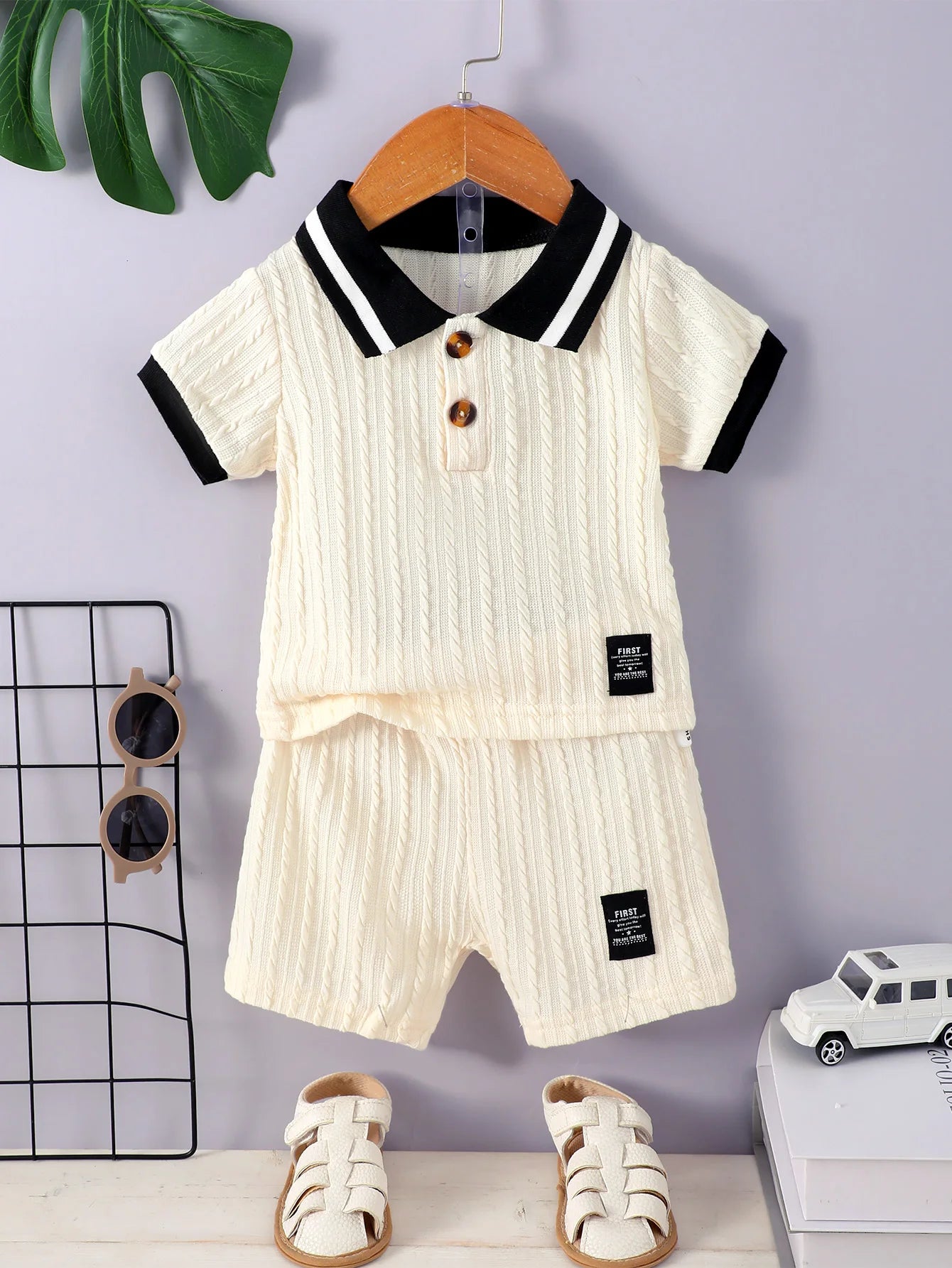 Summer College Style Male Baby Polo Collar Design Sense Simple Suit Color Matching Loose Shirt Casual Pants Male Baby Fashion