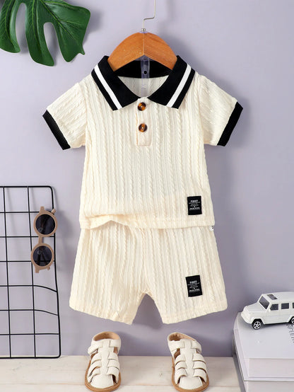 Summer College Style Male Baby Polo Collar Design Sense Simple Suit Color Matching Loose Shirt Casual Pants Male Baby Fashion