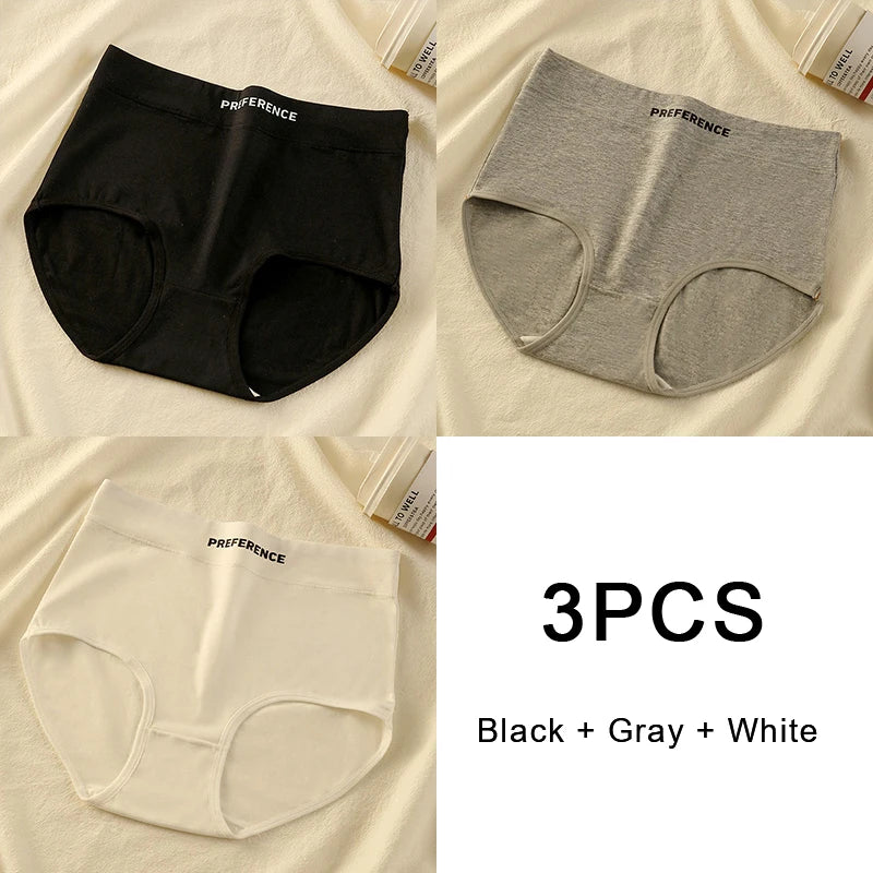 3PCS/set Color Panties Cotton Women Comfortable High-waist Underwear Soft Lingerie Breathable Female Panty Fitness Sports Briefs