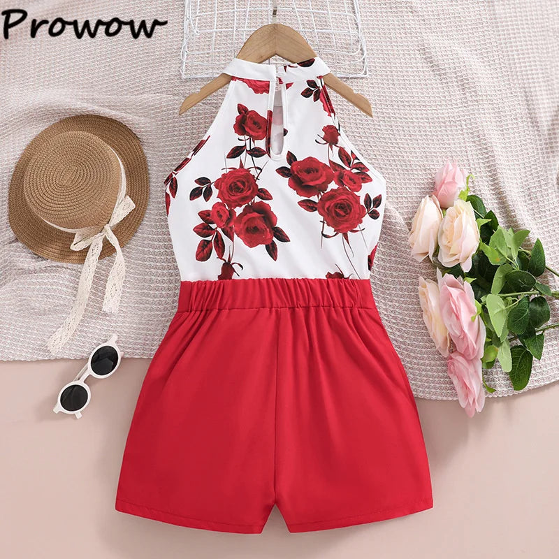 4-12Y Summer Sets For Girls Outfits Sleeveless Halter Neck Heart Top and Black Shorts Children Teenager