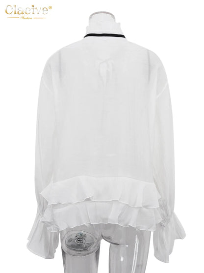 2025 Fashion Ruffle Collar Long Sleeve Blouses