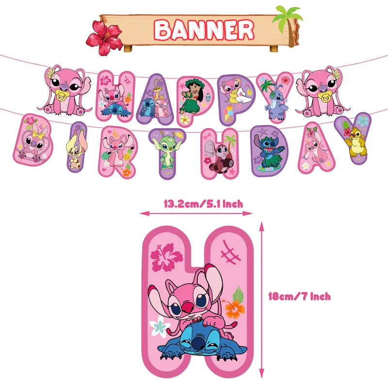 Disney Pink Lilo&Stitch Birthday Party Decorations Disposable Plate Angel Balloon Baby Shower Girls Birthday Party Supplies