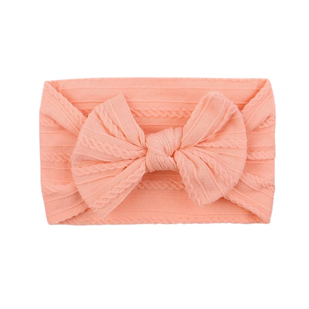 Solid Colors Cables Turban Kids Bows Headwear Headband For Baby Girls Newborn Soft Nylon Elastic Hair Bands Hair Accessories