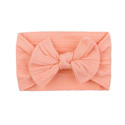 Solid Colors Cables Turban Kids Bows Headwear Headband For Baby Girls Newborn Soft Nylon Elastic Hair Bands Hair Accessories