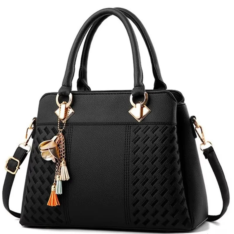 Women Handbags Tassel PU Leather Totes Bag Top-Handle Embroidery Crossbody Bag