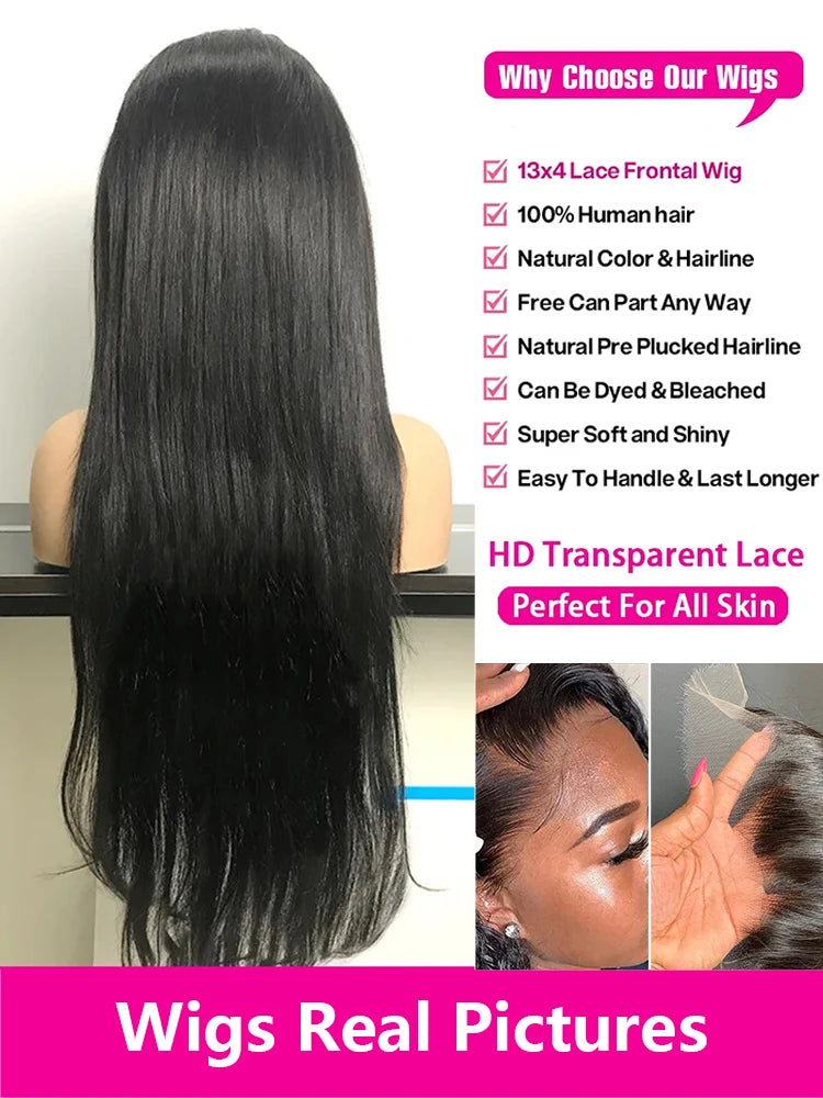 30 Inch 13x4 Bone Straight Lace Front Wig 360 Full Lace Human Hair