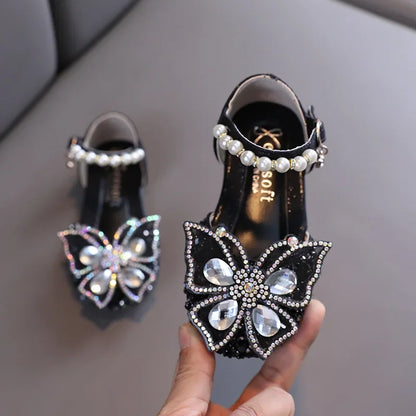 Kids Summer Shoes Girls Princess Sandals Performance Soft Flat Shoe Girls Dance Diamonds Butterfly Shoe