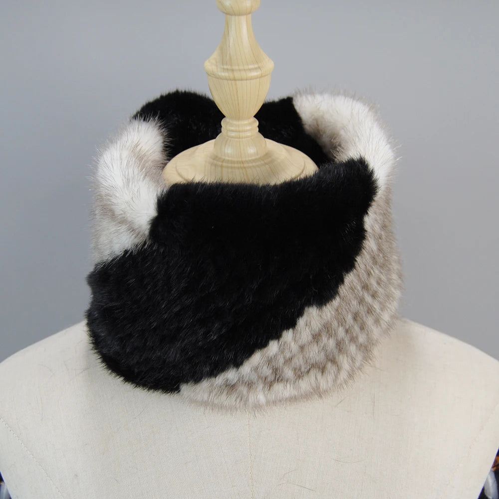 2025 New Women Winter Real Mink Fur Scarves headbands Good Elastic Knitted Natural Mink Fur Scarf Thick Warm Lady Fur Ring Shawl