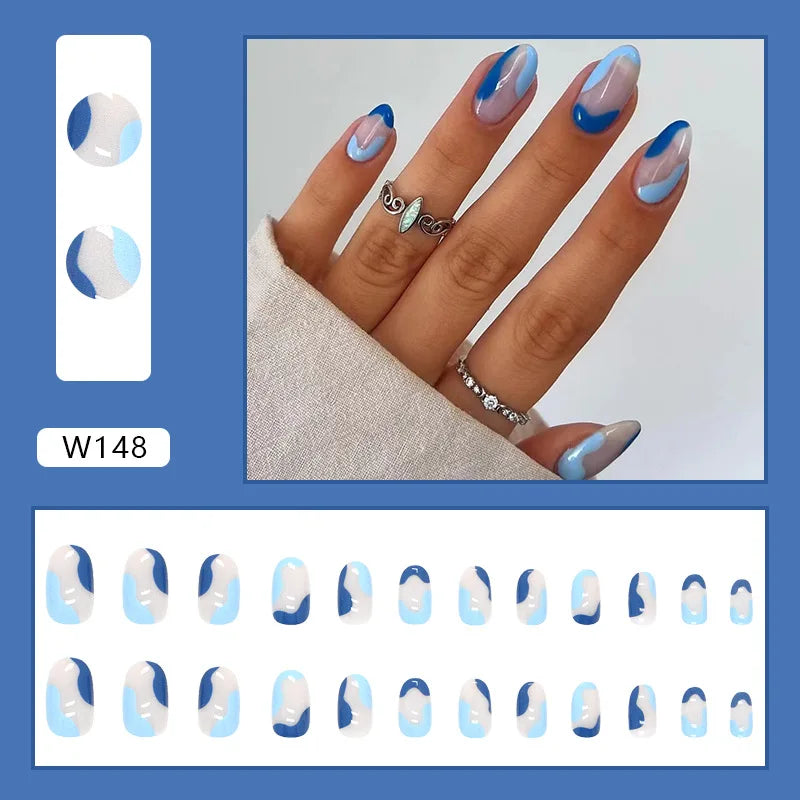 24pcs/Box Ballerina Nail Tip Purple with Design Manicure Patches Fresh Floral Almond False Nails Press on Med Nails Detachable