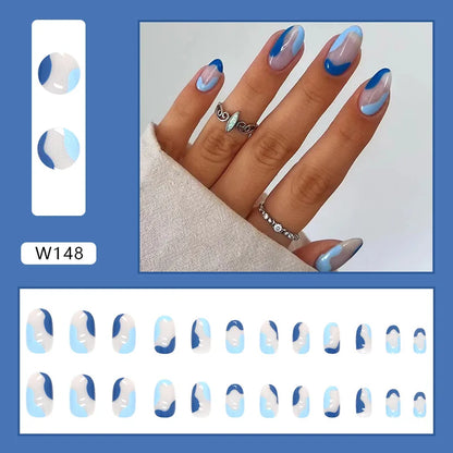 24pcs/Box Ballerina Nail Tip Purple with Design Manicure Patches Fresh Floral Almond False Nails Press on Med Nails Detachable