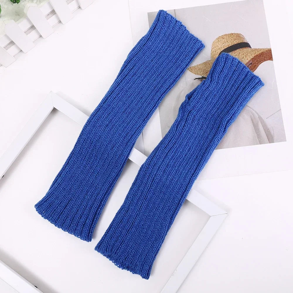 Long Fingerless Gloves Women‘s Mitten Winter Arm Warmer Knitted Arm Sleeve Fine Casual Soft Girls Goth Clothes Punk Gothic Glove