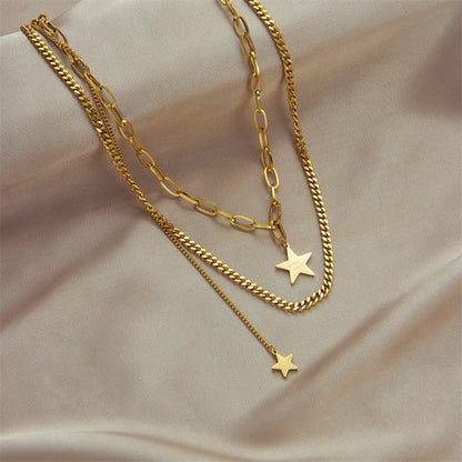 Stainless Steel Gold Color Star Pendant Women Necklace Casual