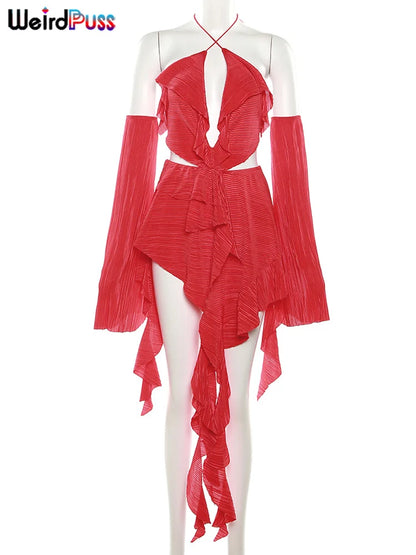 Weird Puss Y2K Irregular Backless Dress Elastic Waistless Mini Bodycon dress