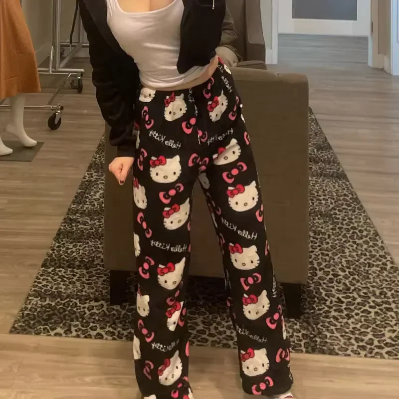 2025 New Hello Kitty Pajamas Pants Anime Women's Pajama Pants Cartoon Couple Home Sleepwear Trousers Leisure Home Clothing