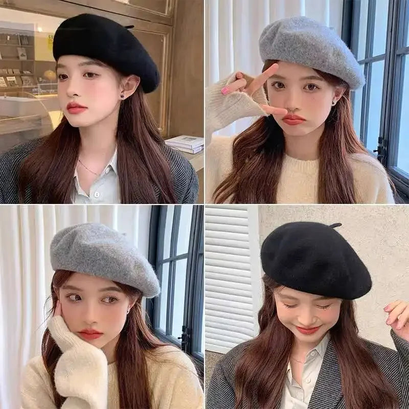 100% Wool Retro Beret Hat Autumn Winter Women British Hepburn stylish Artist Painter Hats Thick Warm Woolen Pumpkin Beanies Cap