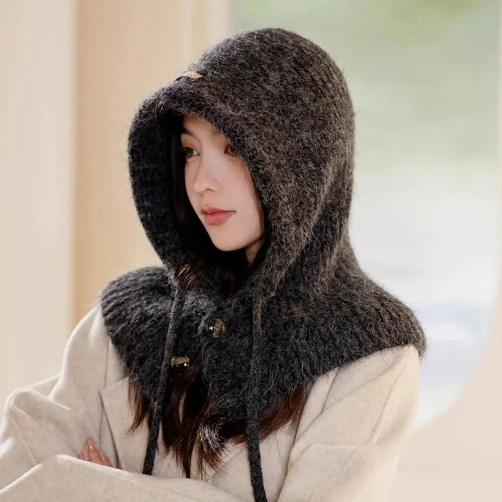 H Solid Color Hood Beanies Cycling Thickened Warm Ear Protection Straps Hat Neck Collar Scarf Cap Men Women Balaclava Caps New