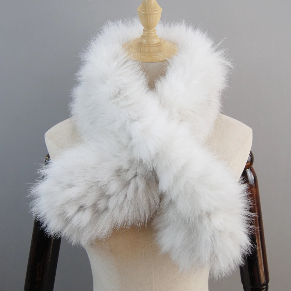 2025 New Knit Real Fox Fur Lady Fashion Neckerchief Scarves Women Real Fur Bandana Women Winter Warm Natural Fox Fur Scarf Ring