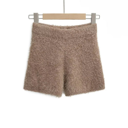 Spring Autumn Sexy Women High Waist Hip Lift Shorts Furry Mohair Knitting Tight Shorts Female