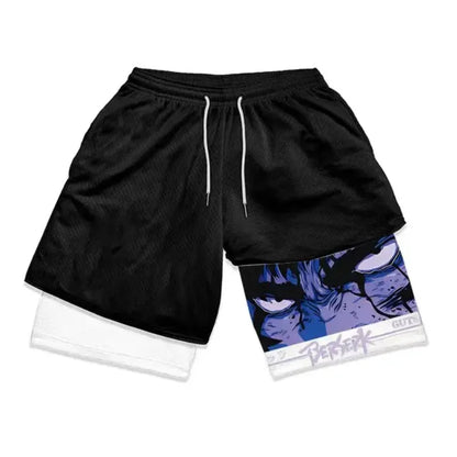Men Shorts Streetwear Anime Double Layered Oversize Breathable Gym Short