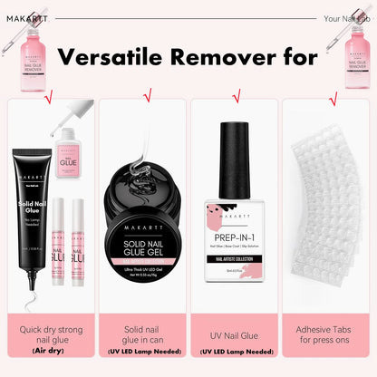 Makartt Solid Nail Glue for Press on Nails, Nail Glue Remover for UV Nail Glue