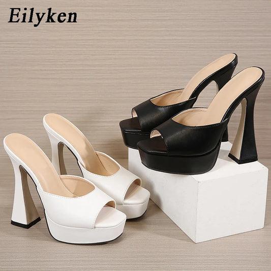 Designer Platform Extreme High Heels Women Slippers Peep Toe Banquet Shoes