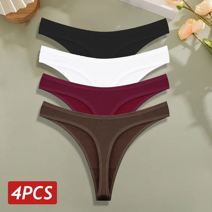 4PCS/Set Cotton Panties for Women Sexy Low Rise G-String Thongs Ultra-thi Seamless Panties Female No Trace Soft Basic Underwear