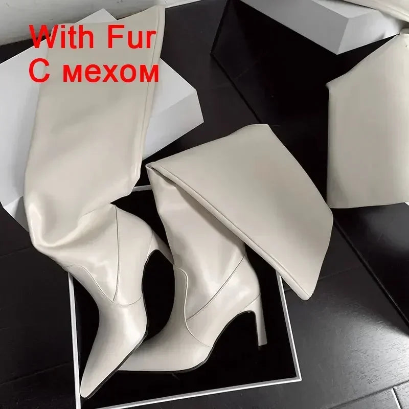 JOZHAMTA Size 34-43 Knee Boots For Women Real Leather Thick High Heels Winter Shoes Fall Fashion