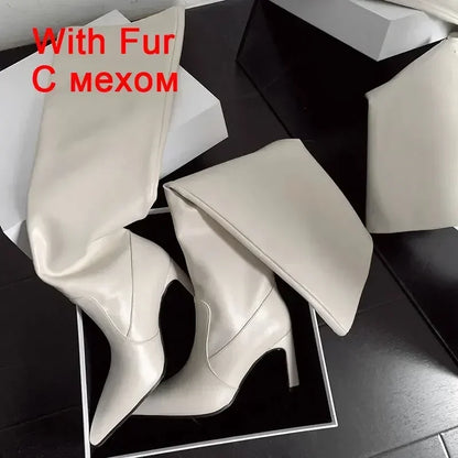 JOZHAMTA Size 34-43 Knee Boots For Women Real Leather Thick High Heels Winter Shoes Fall Fashion