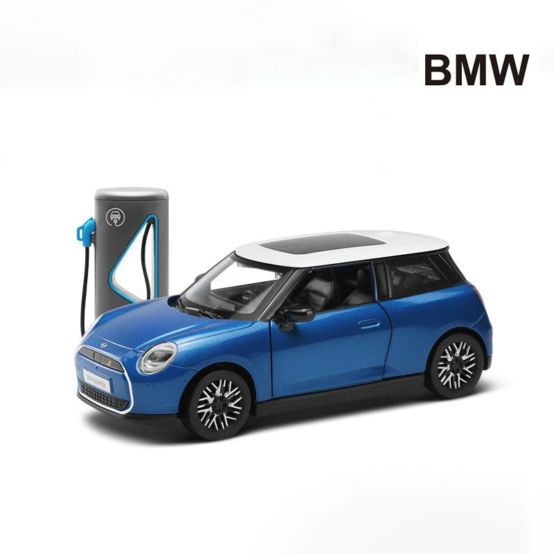 1/28 Mini Cooper Alloy Car Model Diecast Metal New Energy Vehicles Car Model Simulation Sound and Light Collection Kids Toy Gift