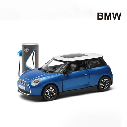 1/28 Mini Cooper Alloy Car Model Diecast Metal New Energy Vehicles Car Model Simulation Sound and Light Collection Kids Toy Gift